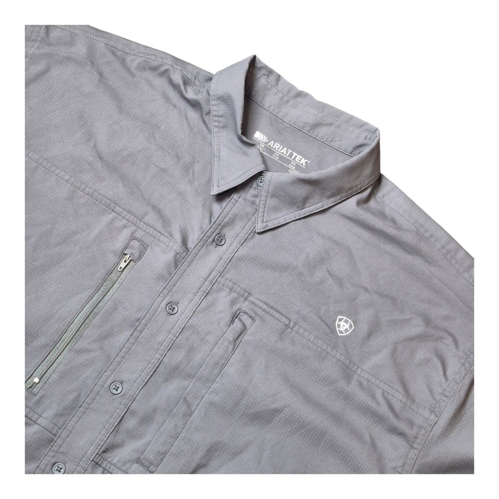 Ariat TEK Mens XXL Gray Short Sleeve Button Down Shirt Outdoor Performance